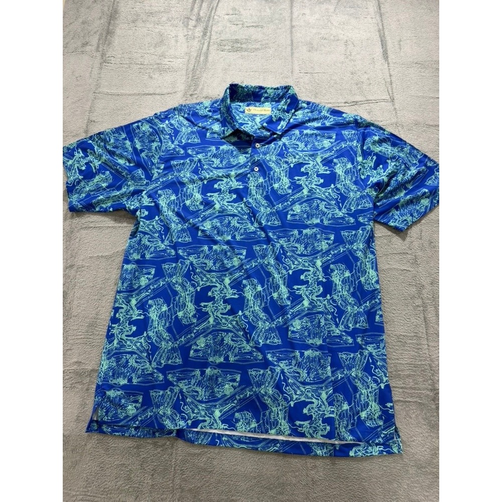 Donald Ross Polo Shirt Mens XXL Blue Golf Print Performance Short Sleeve - Picture 2 of 11